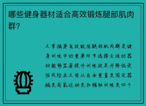 哪些健身器材适合高效锻炼腿部肌肉群？