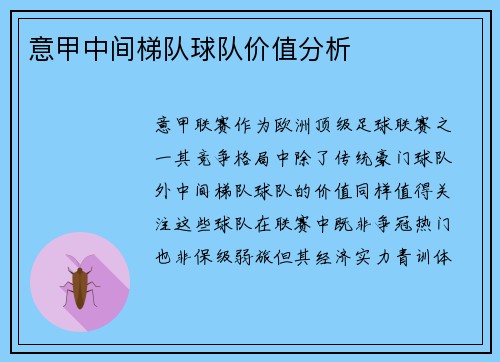 意甲中间梯队球队价值分析